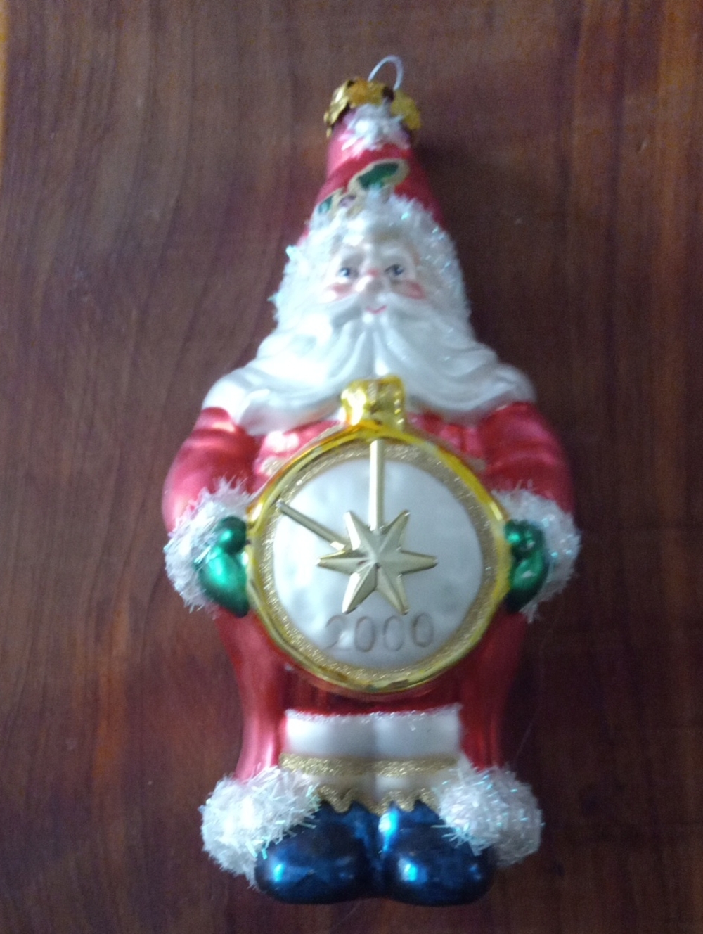 Year 2000 Millennium Santa Father Time Glass Ornament 6"